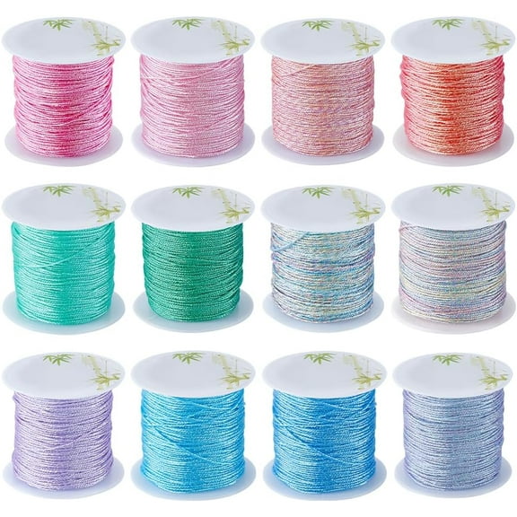12 Colors 12-Ply 0.8mm Waxed Polyester Cord Thread Chinese Knotting Cord Glitter Wax Coated Gradient Beading String for Jewelry Making Threads Supplies DIY Bracelet Necklace Sewing Stitching