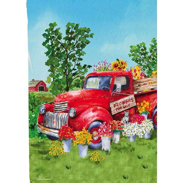 Evergreen Suede 2-Sided House Flag -Red Flower Truck - Walmart.com ...