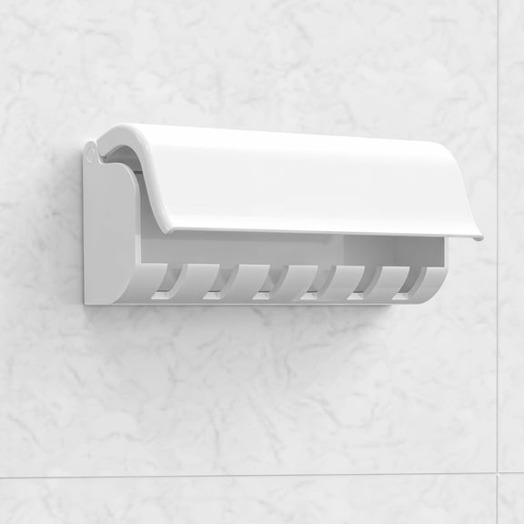 Liujiale 6 Slots Toothbrush Holders Wall Mounted, RV Mirror Toothbrush Organizer Hanger with Cover, Self Adhesive Toothbrush Storage Stand Rack White