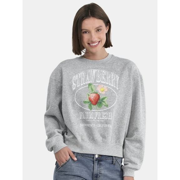No Boundaries Graphic Crewneck Sweatshirt, Lightweight, Women's and Women’s Plus
