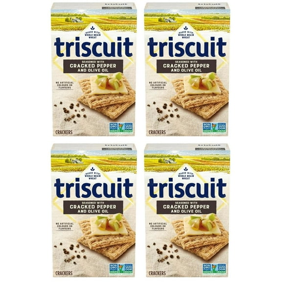 Triscuit Cracked Pepper & Olive Oil Snacking Crackers, 200g (4 Pack)