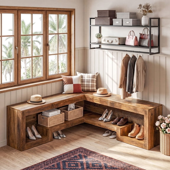 Tribesigns 55.1-Inch L-Shaped Corner Bench With Storage For Entryway Living Room