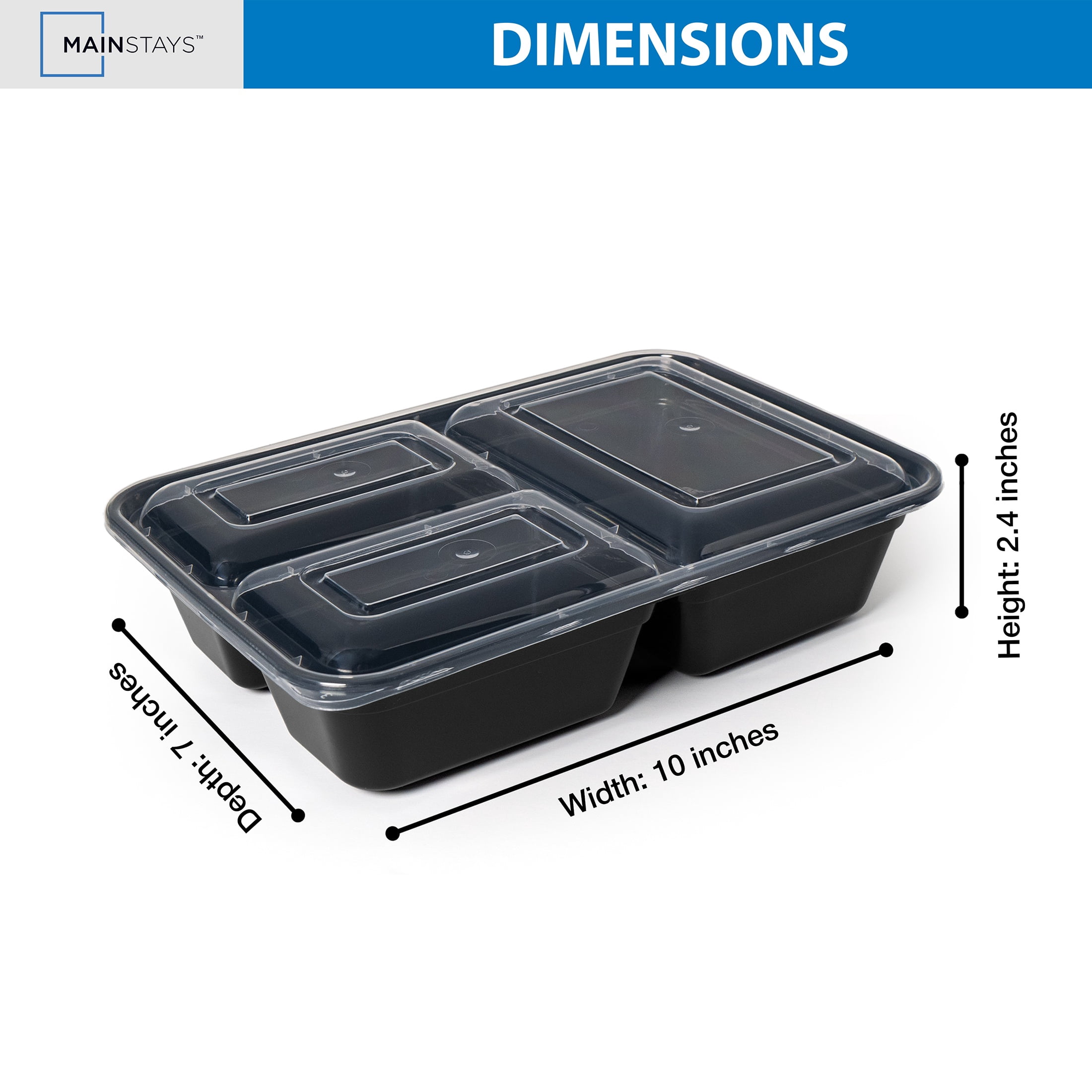 (2 pack) Mainstays 10-Piece (5 Containers + 5 Lids) 3 Compartments Meal Prep, BPA-Free, Leak-Resistant, Microwave and Dishwasher Safe