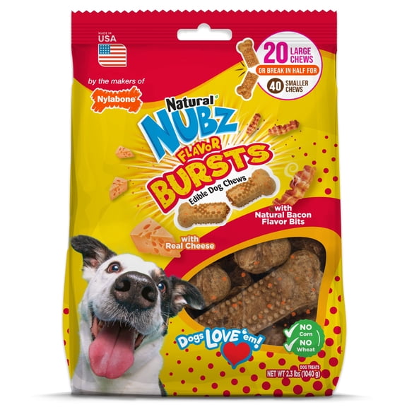 Nylabone Nubz Flavor Bursts Natural Dog Chew Treats Bacon & Cheese Flavor, Large (20 Count)