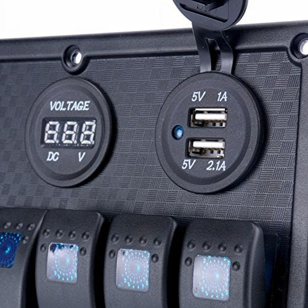 Pactrade Marine Car RV Boat Gang Blue LED Rocker Switch Panel USB  Voltmeter