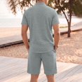 thumbnail image 5 of hotojiny Mens Summer Outfits 2 Piece Beach Vacation Set Plaid Short Sleeve Button down Shirts with Elastic Waist Shorts(Gray,XX-Large), 5 of 7