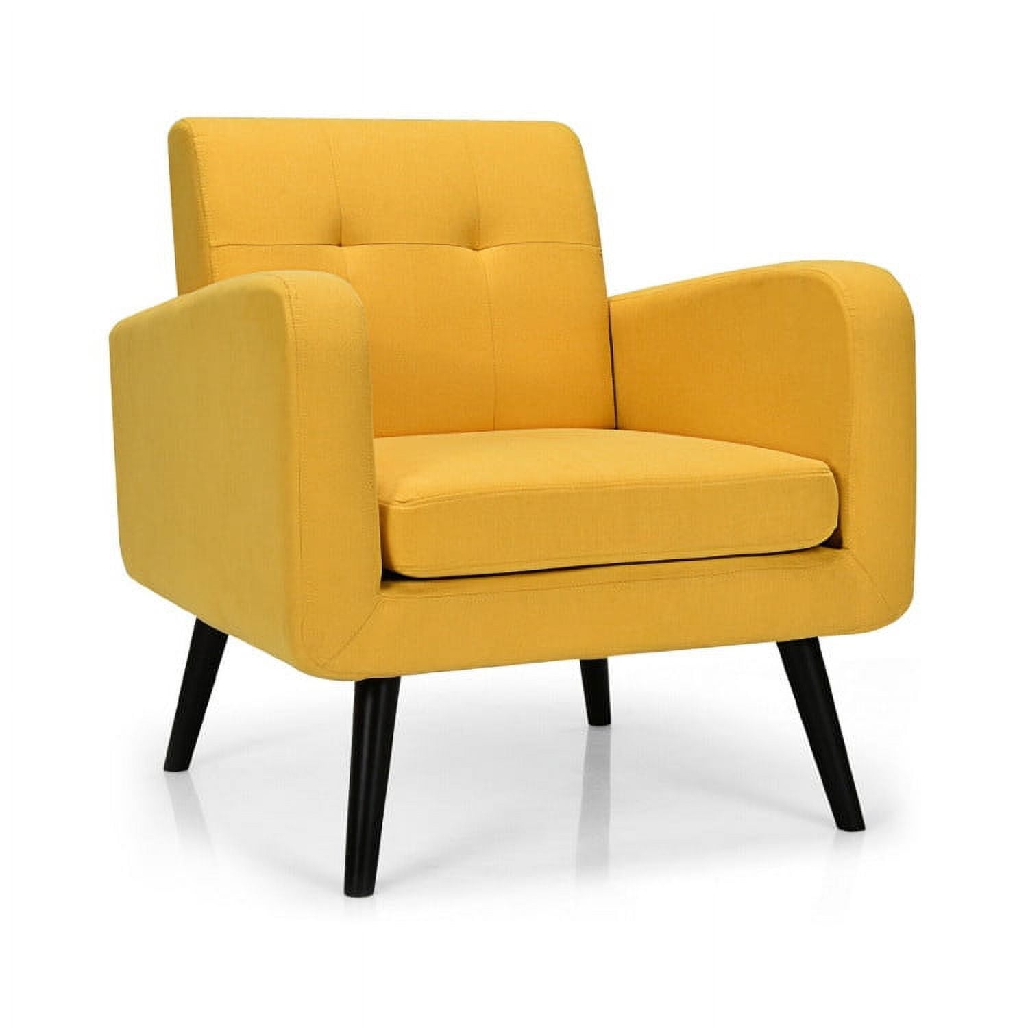 Finihen Upholstered Accent Chair, Modern Upholstered Comfy Accent Chair Single Sofa with Rubber Wood Legs, for Living Room, Bedroom, Yellow