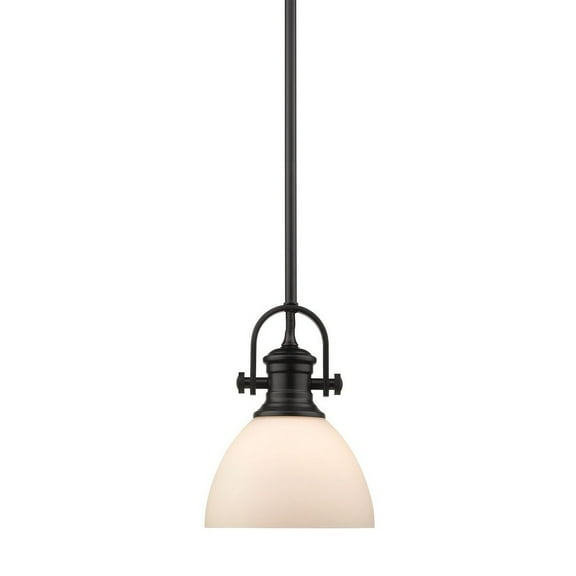 Yep by Golden Lighting Hines 1-light 7in Pendant in Matte Black and Opal Glass