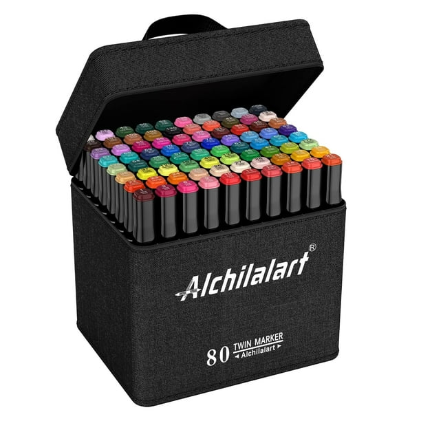 alchilalart Rotuladores a base de alcohol de 80 colores, juego de marcadores de alcohol, doble punta, marcadores de dibujo con alcohol, animación para adultos y niños