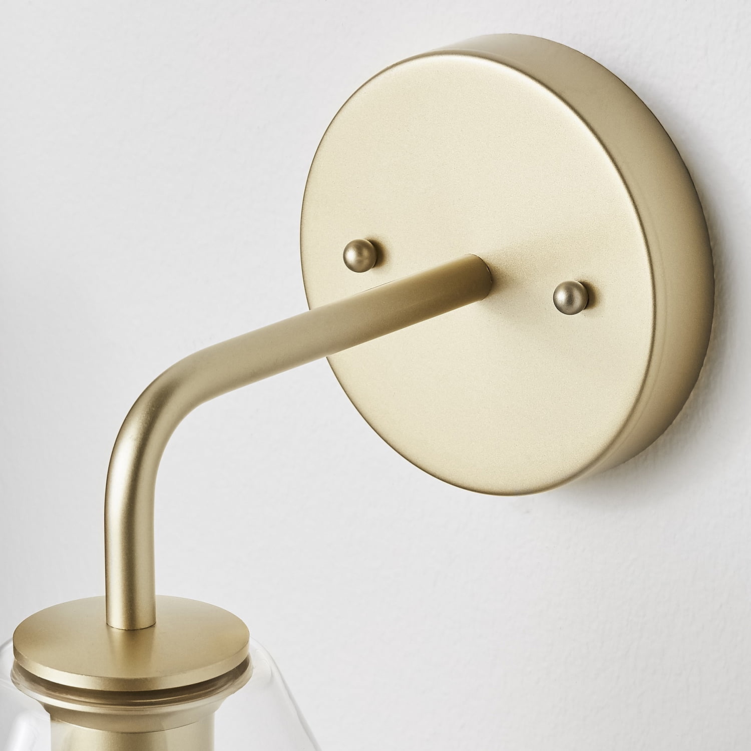 Better Homes & Gardens Clear Glass Wall Sconce, Burnished Brass, 1 Dimmable A19 LED Bulb Included
