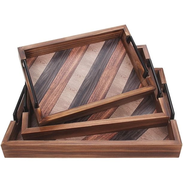 Buy Butizone Wood Serving Tray with Handles Rustic Nesting Serving