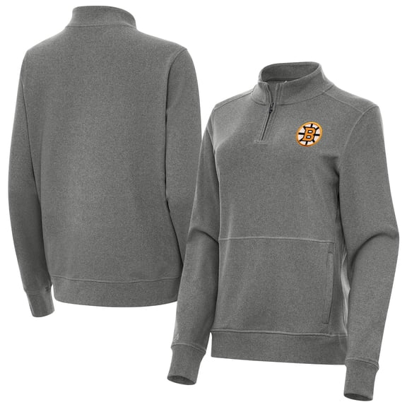 Women's Antigua Heather Black Boston Bruins Crush Quarter-Zip Pullover