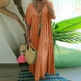 thumbnail image 2 of up to 60% off Gifts Usmixi Summer Dresses for Women Casual Plus Size Pleated Swing Linen Loose Maxi Dresses 2023 Short Sleeve V-Neck Solid Long Formal Dress Orange XL, 2 of 6