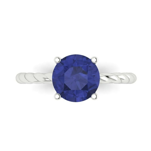 Solitaire Engagement Ring for Women - 2ct Simulated Tanzanite in 14K White Gold Promise Ring