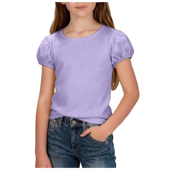 CMSHTD Shirts for Girls Short Sleeve Summer, Toddler Girls Children T-Shirts Cotton Tees Tops Cute Soft, Purple 13-14 Years
