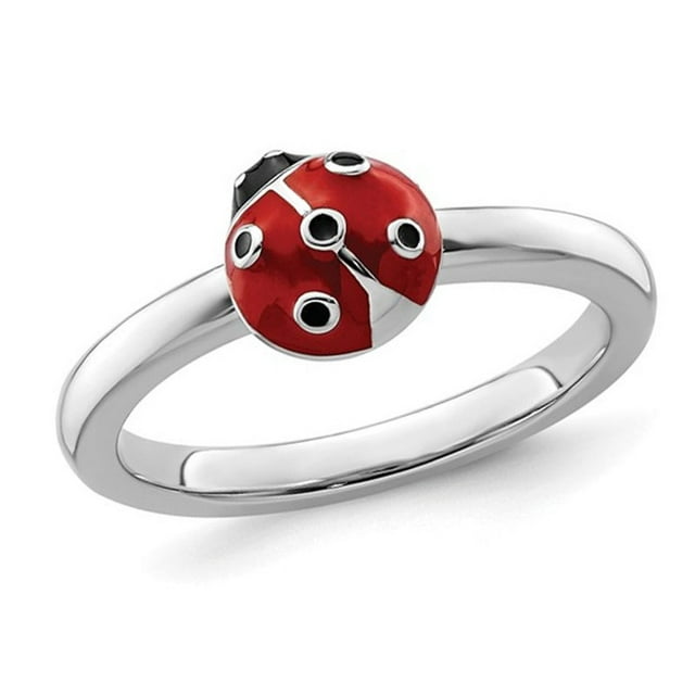 Sterling Silver Polished Red Enameled Ladybug Ring