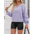 thumbnail image 4 of Womens Long Sleeved Oversized Sweatshirt Casual V Neck Lace Lantern Cropped Loose Fit Fall Pullover Tops, 4 of 5