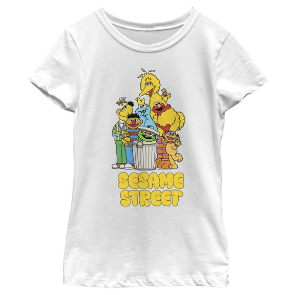 Girl's Sesame Street Graffiti Logo Group Shot Graphic T-Shirt