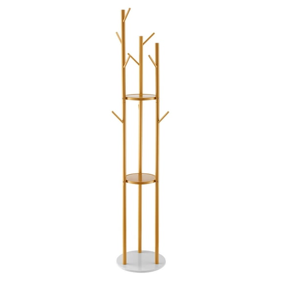 KFFKFF Freestanding Coat Rack Stand with Quartz Stone Base & 9 Hooks, Modern Hall Tree for Entryway, Bedroom, Office, Living Room, Clothes Hanger for Coats, Hats, Scarves, and Bags