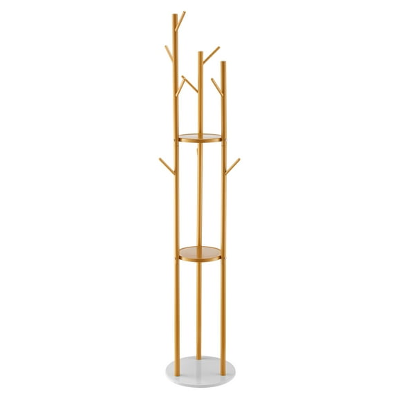 KFFKFF Coat Rack, Freestanding Coat Rack Stand with Quartz Stone Base & 9 Hooks, Free Standing Hall Coat Tree for Entryway, Bedroom, Office, Living Room