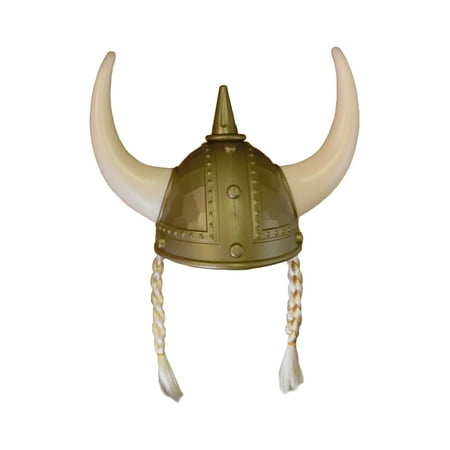 Adult Nordic Viking Helmet With Horns Braids Barbarian Warrior Costume Accessory