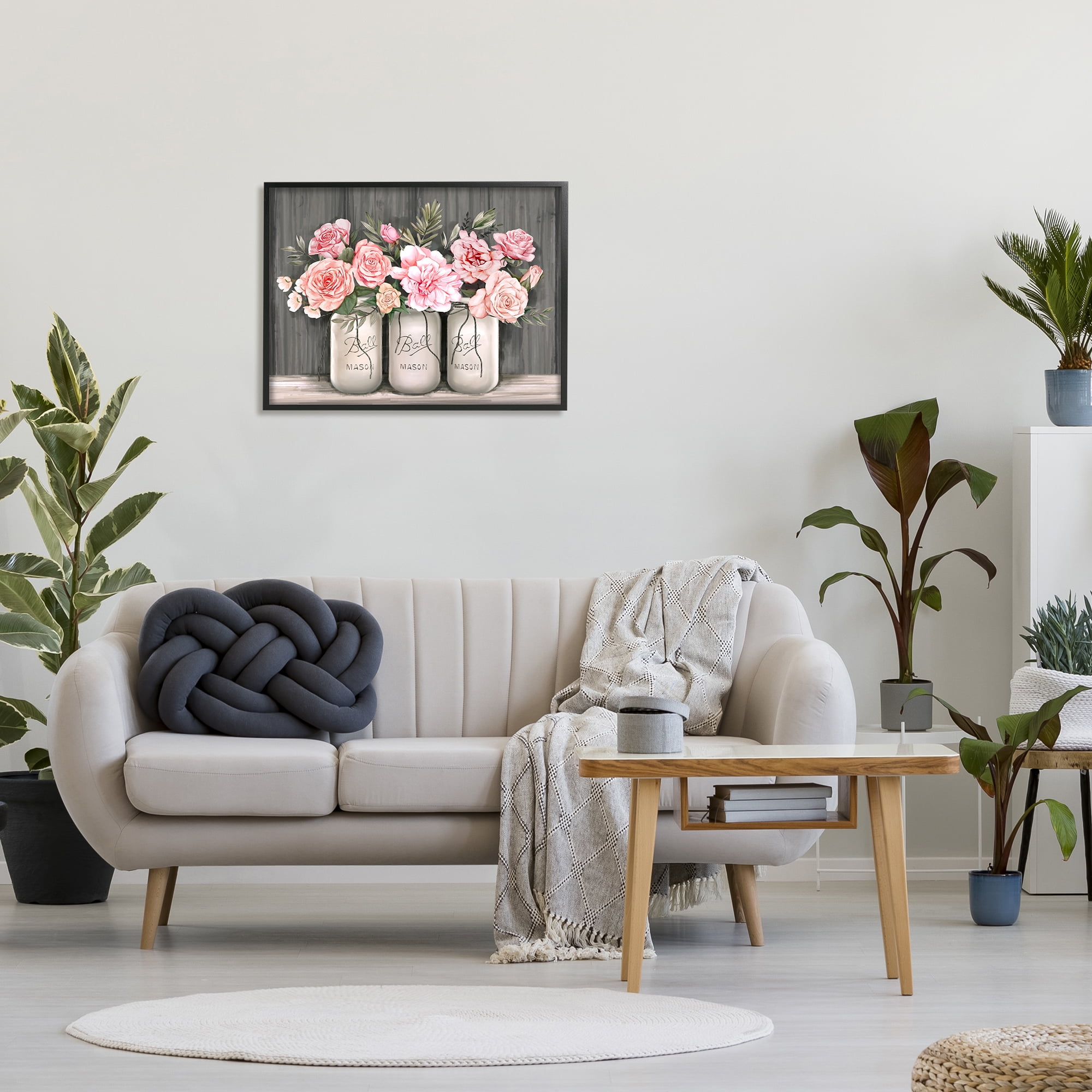 Stupell Industries Blossoming Pink Rose Bouquets Rustic Country Jars, 24 x 30, Designed by Ziwei Li
