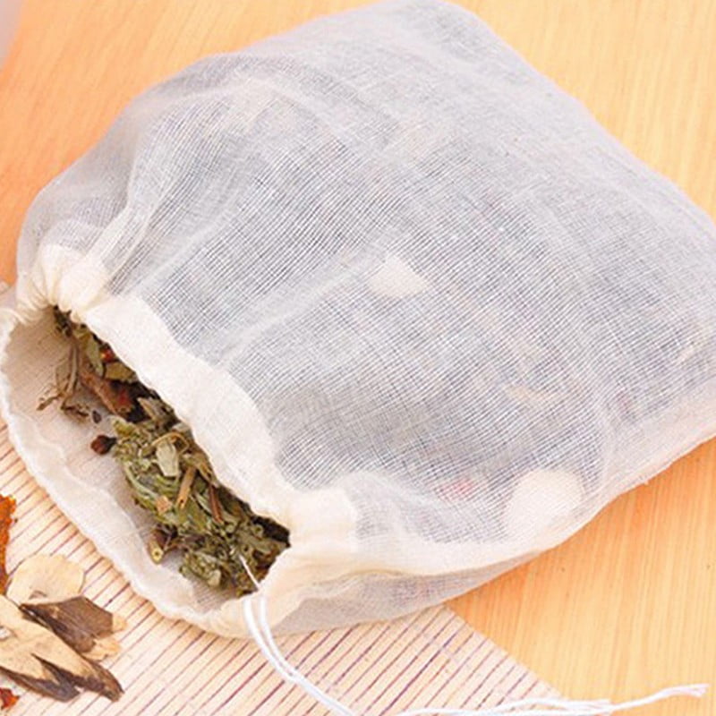 100 Pack Cotton Muslin White Drawstring Bags Large Bulk Herbs Tea Spice Bag 