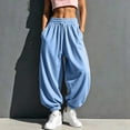 thumbnail image 2 of Fwqbns Women's Balloon Pants Casual Barrel Wide Leg Elastic Waist Baggy Sweatpants Comfy Joggers Lounge Harem Trouser Outfits with Pockets Light Blue, 2 of 9