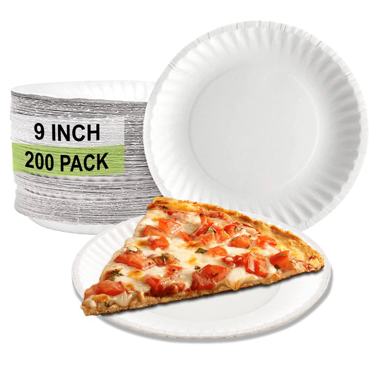 200 PACK] White Disposable Paper Plates 9 Inch by EcoQuality - Perfect for  Parties, BBQ, Catering, Office, Event's, Pizza, Restaurants, Recyclable,  Compostable and Microwave Safe 