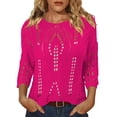 thumbnail image 4 of Crochet Coverups for Women Loose Fit Hollow Out Off the Shoulder Top Summer Beach Travel 3/4 Sleeve Swim Cover Up Hot Pink 2XL, 4 of 7