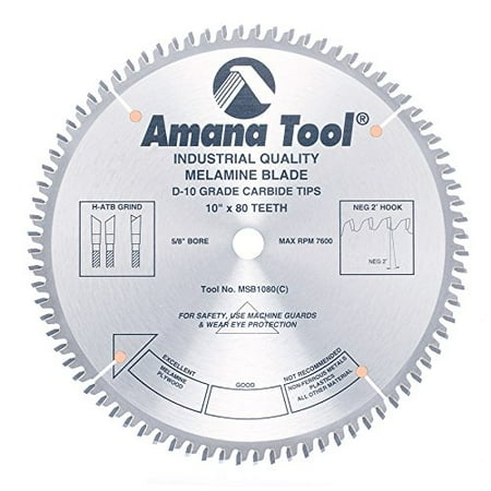 80t Atb Thin - Amana Tool MSB1080 Carbide Tipped Double-Face Melamine 10 Inch D x 80T H-ATB, -2 Deg, 5/8 Bore, Circular Saw Blade