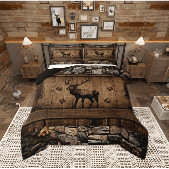 Manfei Jungle Wildlife Reindeer Bedding Comforter Set, Rustic Farmhouse Animal Twin Comforter Sets, Teen Adult Man Reversible Bedding Set, Lightweight Room Decor, 2pcs