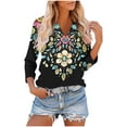 thumbnail image 2 of CYMMPU Business Work Blouses Dressy Tunic Tops V-Neck Floral Printed 3/4 Length Sleeve Summer Fall Shirts Basic Tees Casual 2025 Clothes for Women Black XXL, 2 of 8