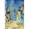 Illustration of a fairy for a childrens book showing a fairy dancing to the music on a pan flute played by a satyr Poster Print by Frances Comstock