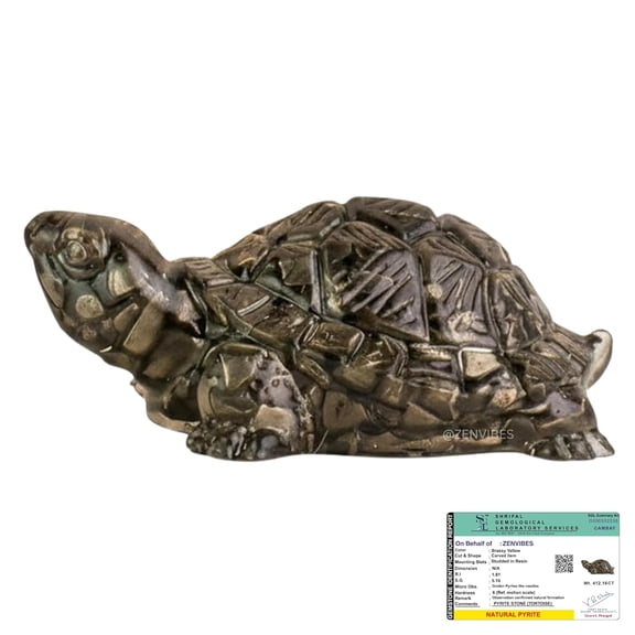 Zenvibes Natural Pyrite Tortoise for Wealth & Good Luck | Original Certified Money Magnet Crystal Turtle | Feng Shui Vastu Lucky Tortoise for Home Office Decor | Housewarming Gift