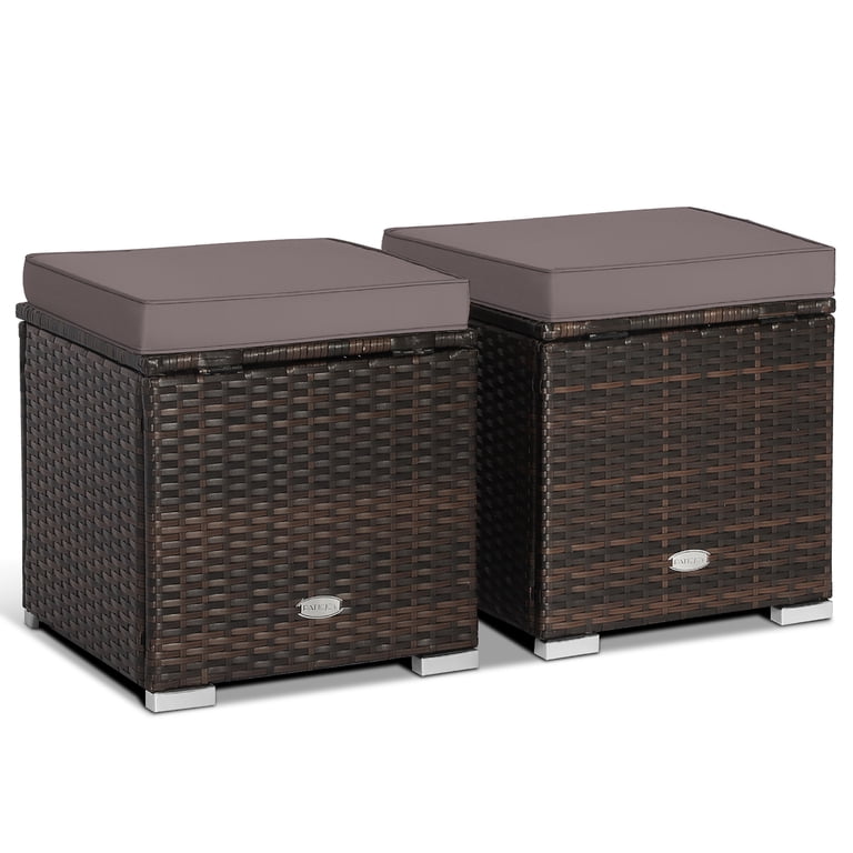 Gymax 2-Piece Outdoor Wicker Ottomans with Storage photo 8