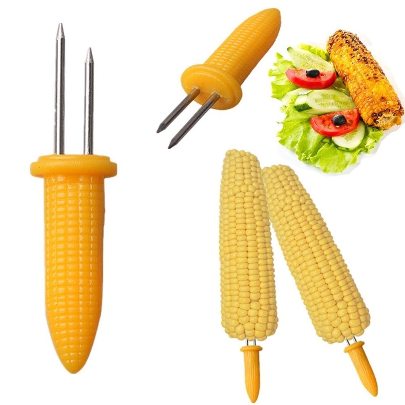 10 x Stainless Steel Corn On The Cob Holders BBQ Prongs Skewers Forks Party N SM 