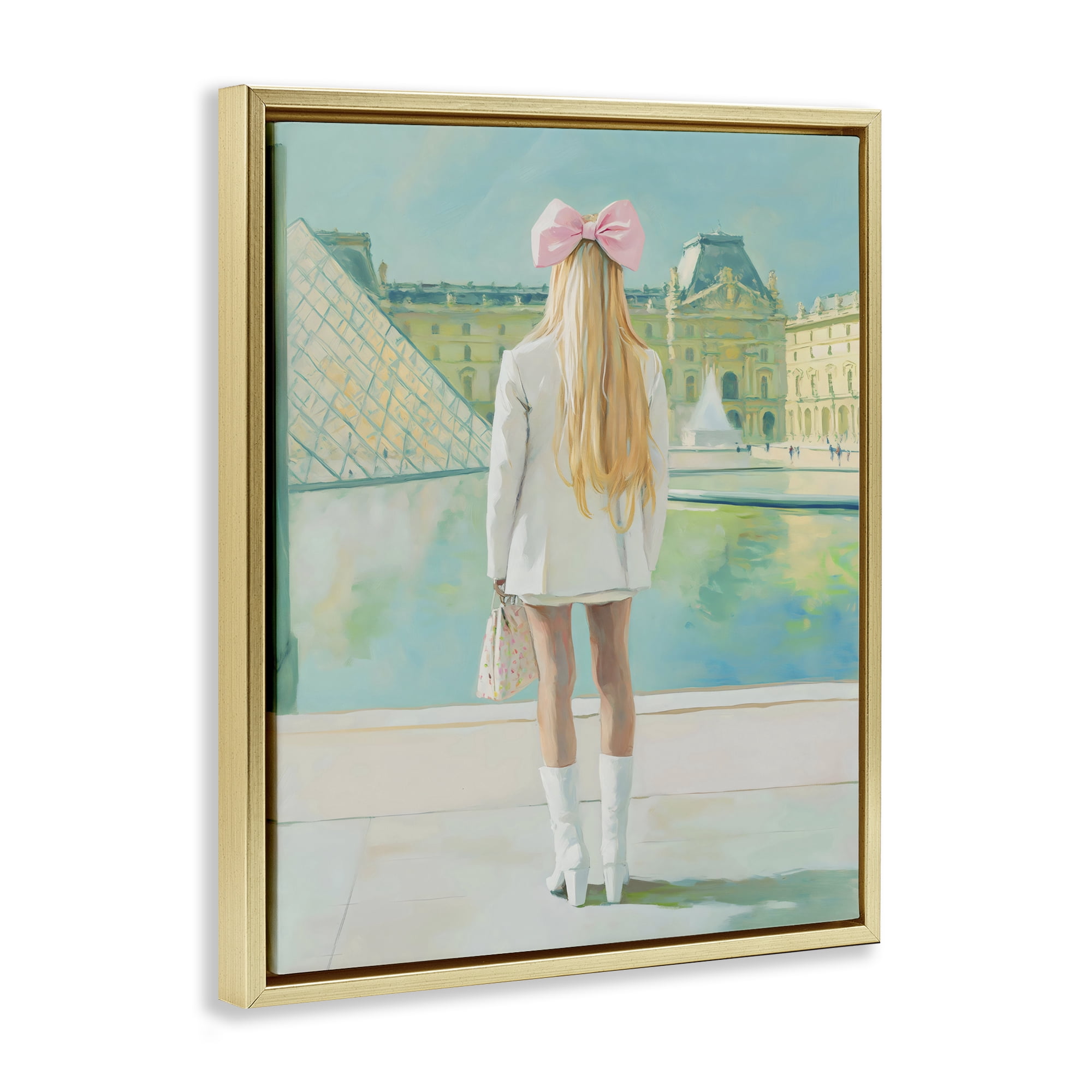 Stupell Industries Girl In Paris Observing Gold Framed Floater Canvas Wall Art, design by The Prints Vibe