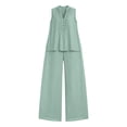 thumbnail image 5 of Busydd Womens Two Piece Sets Sleeveless V Neck Button Tanks and Loose Wide Leg Pants Solid Color Womens Lounge Set XL, 5 of 9