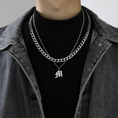 Punk Friends Gift Sweater chain Couple Necklace Thick Chain Men Women Titanium Steel Necklace Men Clavicle Chain Korean Style Necklace Cuban Letter Necklace M
