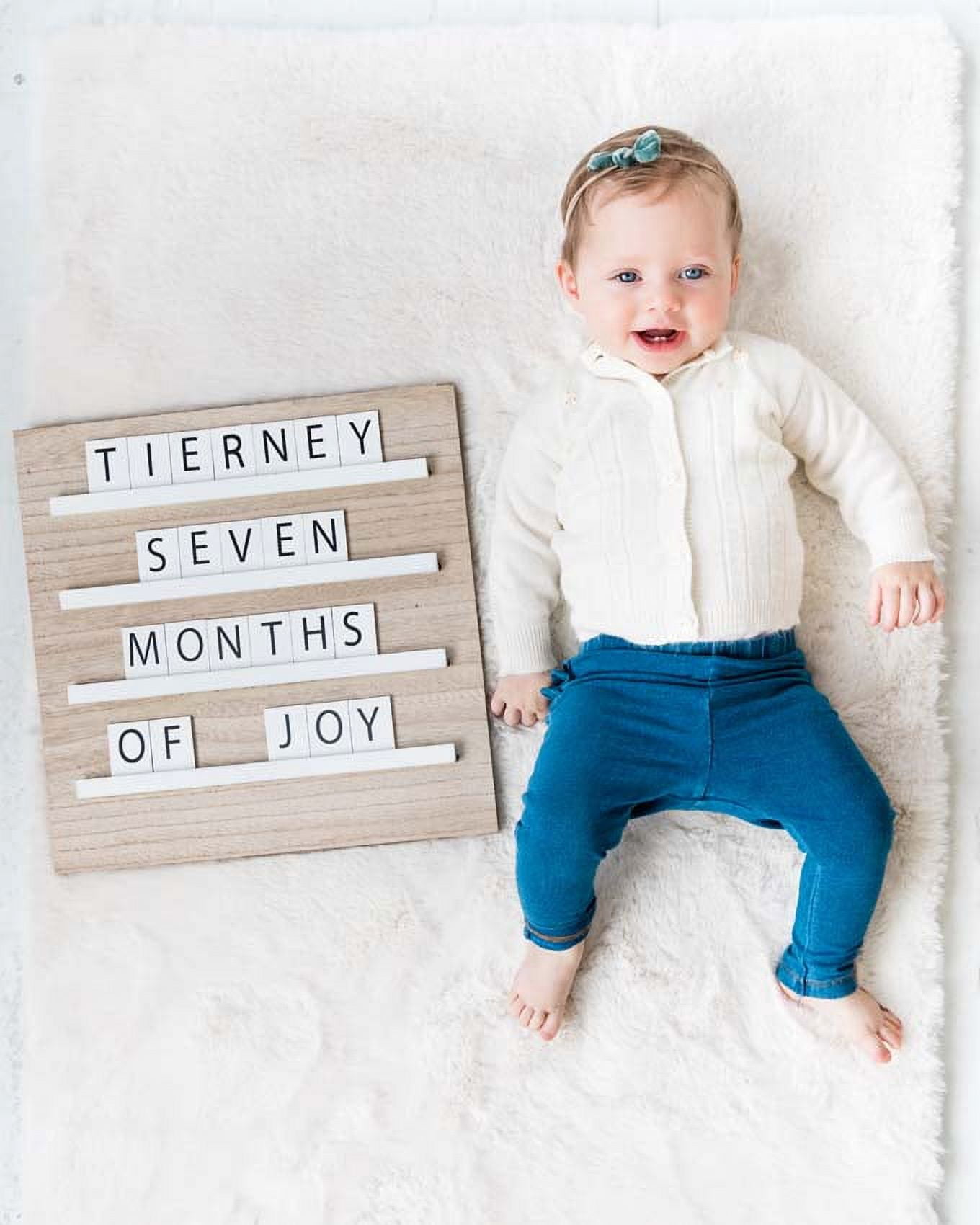 Pearhead Wooden Tile Letterboard, Neutral, Baby Keepsake Photo Prop