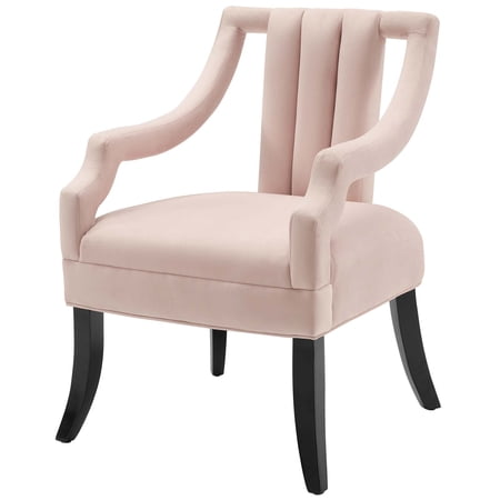 Contemporary Modern Urban Designer Living Room Lounge Club Lobby Accent Side Chair, Velvet Fabric Wood, Pink