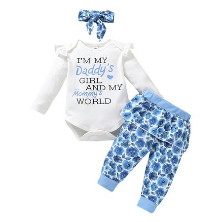 

Winter Savings Clearance! Dezsed 0-18M Newborn Baby Girl Outfit Set I M My Daddy S Girl And My Mommy S World Letter Print Romper Bodysuit+Floral Print Pants Set Girls Fall Clothes