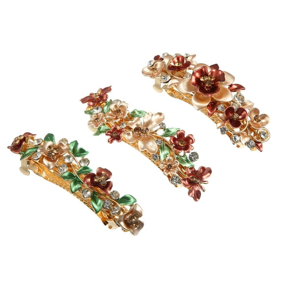 Vocoste Hair Barrettes Accessories for Women Hair Clips Sparkly Rhinestones Hairpin 3 Pcs Coffee Color