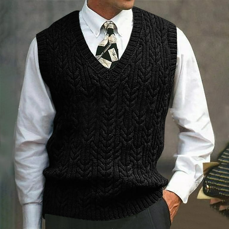 Sweater Vest Mens Long Sleeve Shirts Men's Fashion V Neck Winter Warm  Outdoor Long Sleeve Knitted Sweater Vest Top Men'S Long Sleeve Shirts Fall  Sweaters Black,L 
