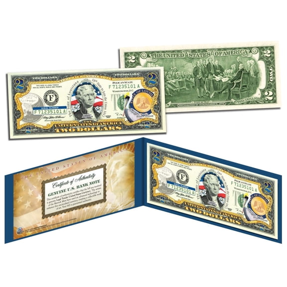 LOUISIANA $2 Statehood LA State Two-Dollar U.S. Bill *Legal Tender* with Folio
