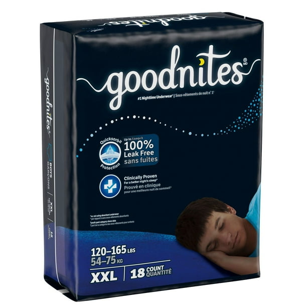 Goodnites Boys' Nighttime Underwear, Size XXL (120-165 lbs), 54 Ct