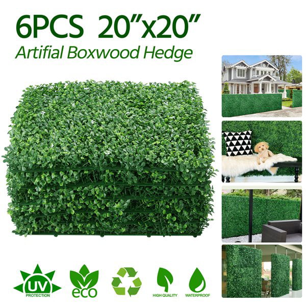 6, 20inch x 20 inch Grass Wall 6 PCS 20''x20'' Artificial Boxwood Backdrop Panels Topiary Hedge Plant 4 Layers Faux Boxwood Decoration for Garden,Fence,Backyard,Background Wall 