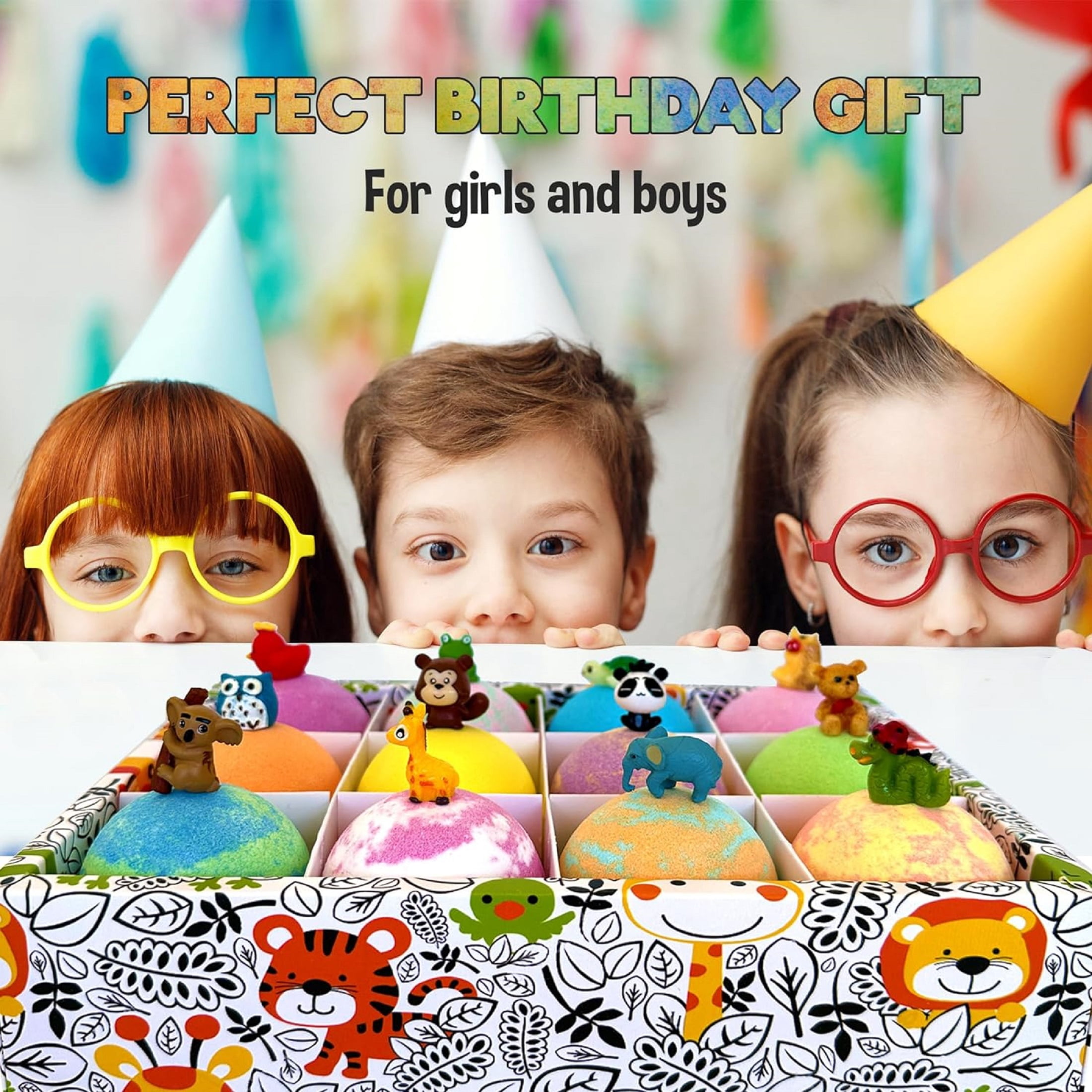 Jungle Safari Bath Bombs for Kids with Toys Inside by Mineral Me California w/ Mild Fruity Scent