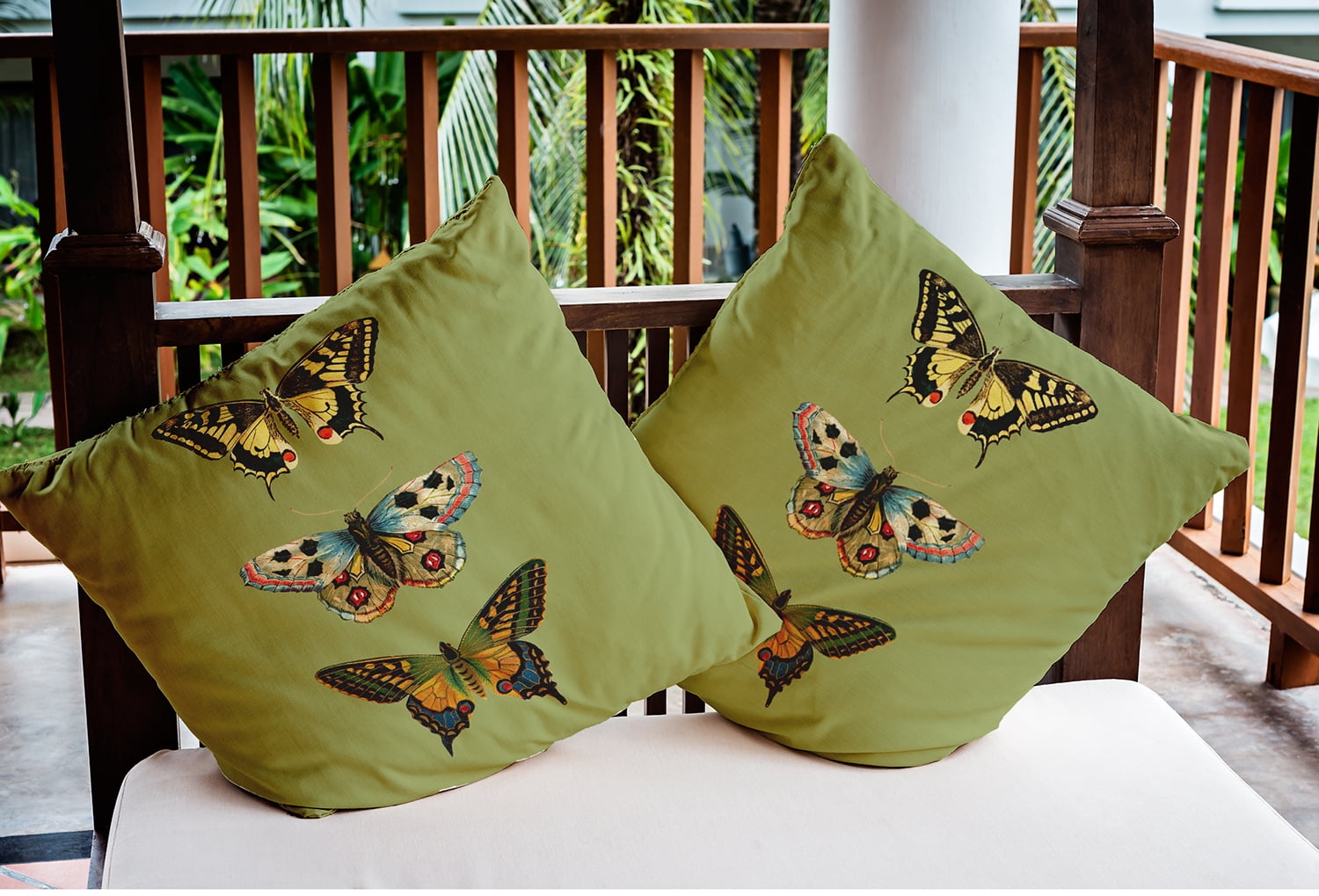 16" x 16" Simply Daisy Butterflies Indoor/Outdoor Pillow, Apple Green Qty 1